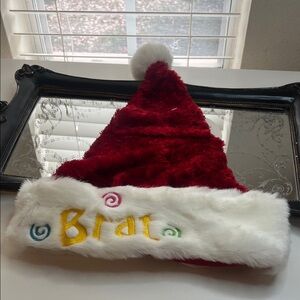 Red and White Santa Hat with 'Brat' Embroidery - NWT - 18" high - Dan Dee